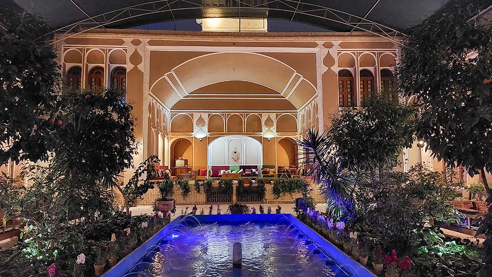 Hotel Mozaffar in Yazd featuring traditional Qajar-era architecture and a charming Persian courtyard