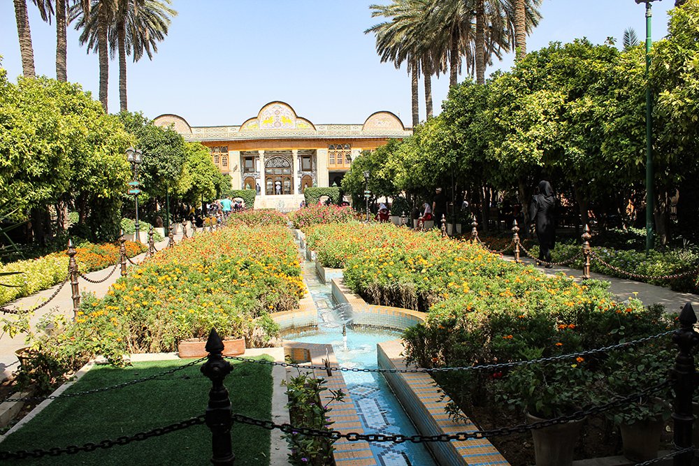 Beautiful Narenjestan Garden with traditional Persian architecture