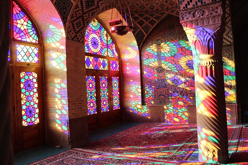 Morning light at Nasir al-Molk Mosque featured in the Shiraz travel guide