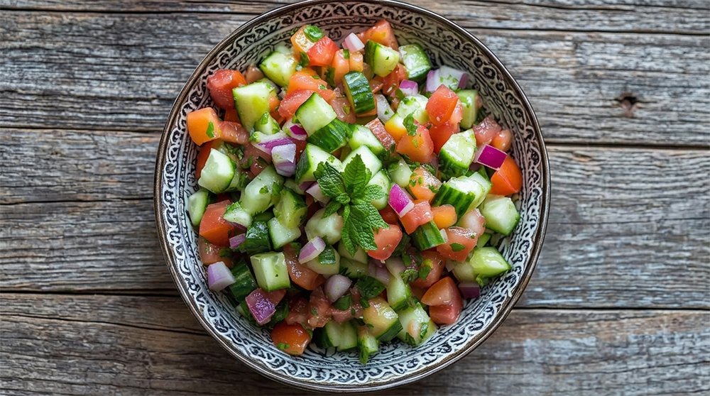 Authentic Salad Shirazi with cucumber and tomato in the Shiraz travel guide